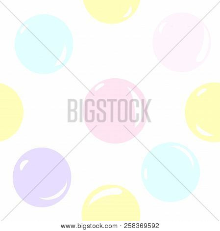 Seamless Pattern On Transparent Background With Pastel Shades Soap Bubbles. Children's Colorful Patt