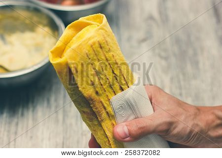 Chicken Durum, Turkish Shawarma Chicken Durum, Chicken Nugget Durum In Hand