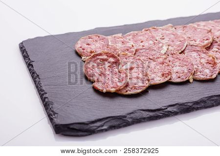 Saucisson Sec Delicious French Salami On A White Background