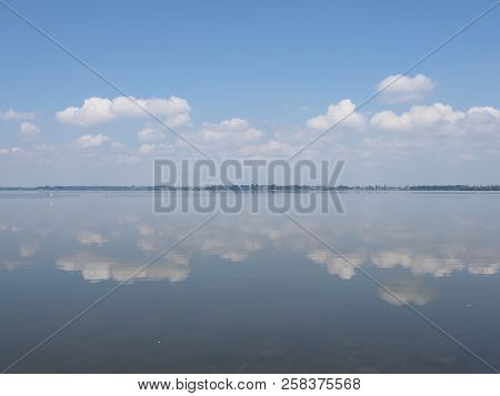 Fantastic Landscapes Of Artificial European Goczalkowice Reservoir In Poland With Beauty Clouds On B