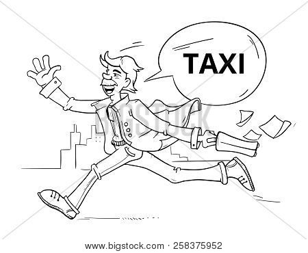 Businessman Hitchhiking. Man Trying Stop A Car