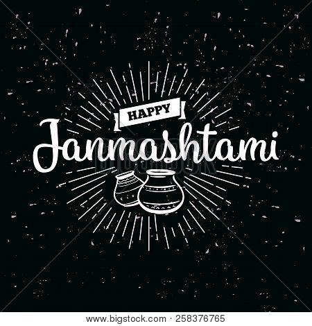 Happy Janmashtami. Vector Logo Design. Usable As Background, Banner, Greeting Card, T-shirt, Print. 