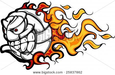 Voleibol bola flamejante Face Vector imagem