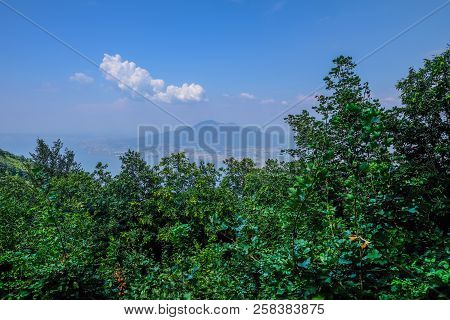 View Of Vesuvius From The Top Of Faito Mountain. Taken On A Sunny Summer Day Looking Down On The Vie