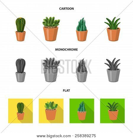 Vector Design Of Cactus And Pot Symbol. Set Of Cactus And Cacti Vector Icon For Stock.