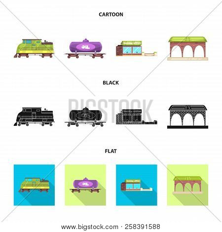 Isolated Object Of Train And Station Sign. Set Of Train And Ticket Stock Vector Illustration.