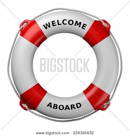 Lifebuoy With Welcome Aboard Text Isolated On White Background 3d Illustration