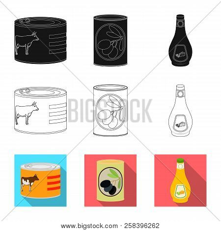 Vector Design Of Can And Food Sign. Set Of Can And Package Stock Vector Illustration.