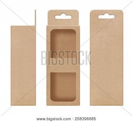 Box, Packaging, Box Brown For Hanging Cut Out Window Shape Open Blank Template For Design Product Pa