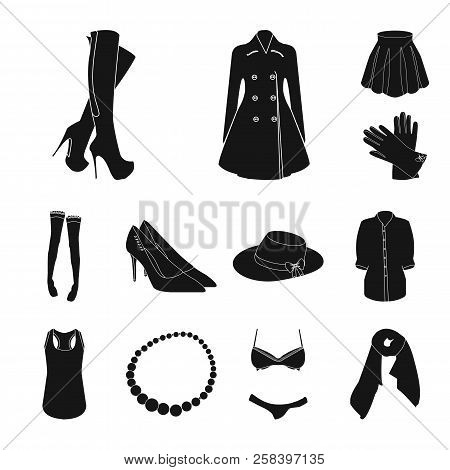 Women's Clothing Black Icons In Set Collection For Design.clothing Varieties And Accessories Vector 