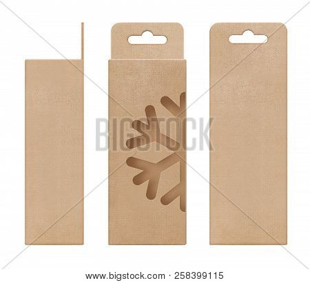Box, Packaging, Box Brown For Hanging Cut Out Window Ice Snow Shape Open Blank Template For Design P