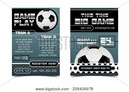 Soccer Poster Design. Football Ball Flyer Concept. Design For Sport Bar Ticket Sale Sport Promotion.