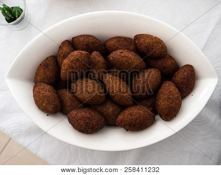 A Plate With Kibbe, A Famous Arabic Food From Lebanon