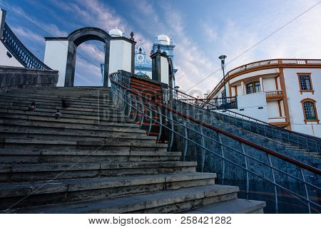 View Of The Stairs That Lead To The Main Church In Angra Do Heroismo, Azores Portugal