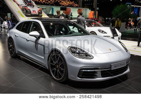 Frankfurt, Germany - Sep 13, 2017: Porsche Panamera Sport Turismo Sports Car Showcased At The Frankf