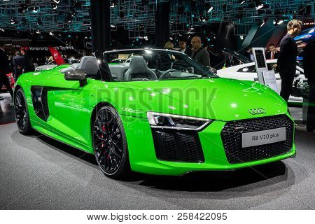 Frankfurt, Germany - Sep 13, 2017: Audi R8 V10 Plus Sports Car Showcased At The Frankfurt Iaa Motor 