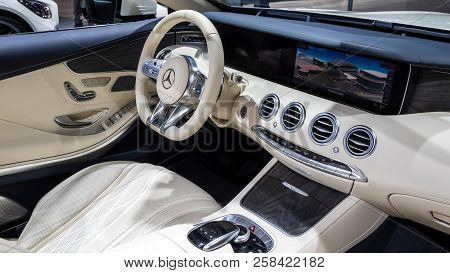 Frankfurt, Germany - Sep 13, 2017: Mercedes Amg S65 Cabriolet Car Interior Showcased At The Frankfur