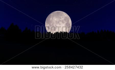 Full Moon Over The Forest, 3d Rendering