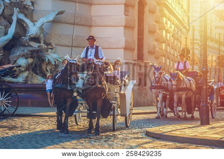 Vienna, Austria - 19.08.2018: Horse-drawn Carriage Or Fiaker, Popular Tourist Attraction, On Michael