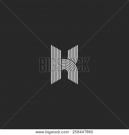 K Letter Logo Monogram Mockup, Black And White Initial Emblem, Offset Smooth Thin Lines Geometric Sh