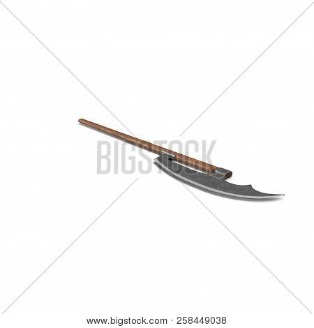 Bardiche Long Poleaxe Weapon On White. 3d Illustration
