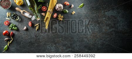 Top Of View Ingredients Of The Italian Or Mediterranean Cuisine.