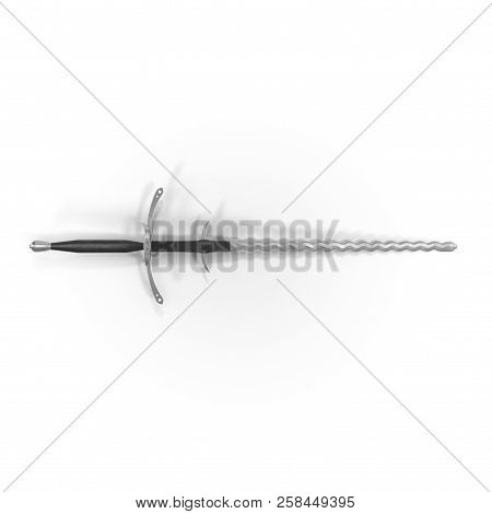 German Landsknecht Flamberge Sword On White. Top View. 3d Illustration