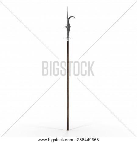 Guisarme Pole Weapon On White. 3d Illustration