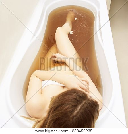 Detox Girl Bath Therapy. Pant Maral Blood Health Skincare. Organic Relax Woman Body Tub. Young Femal