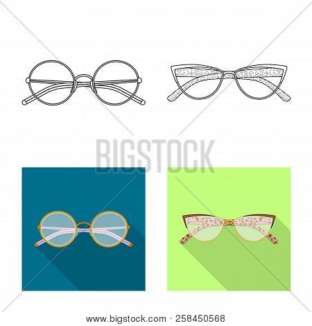 Vector Illustration Of Glasses And Frame Sign. Set Of Glasses And Accessory Vector Icon For Stock.