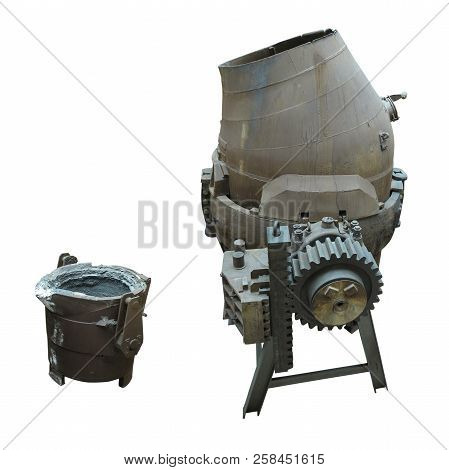 Industrial Steel Production Equipment Pouring Convertor Isolated Over White Background