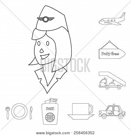 Vector Design Of Airport And Airplane Icon. Set Of Airport And Plane Vector Icon For Stock.