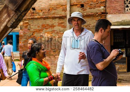 Tourists Buying Souvenirs At Patan Durbar Square, Kathmandu Valley, Nepal
