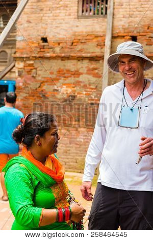 Tourists Buying Souvenirs At Patan Durbar Square, Kathmandu Valley, Nepal