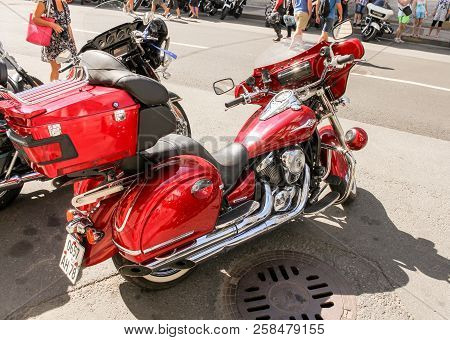 St. Petersburg, Russia - 4 August, Red Bike With Boot, 4 August, 2018.
The Annual Harley Davidson Mo