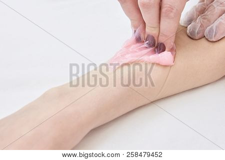 Lady Shugaring Forearm. Pink Shugar Depilation At Center
