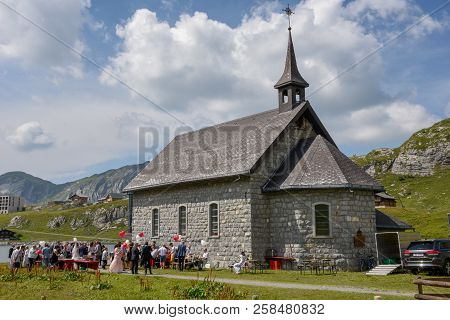 People During A Wedding At Melchsee-frutt On Switzerland