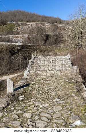 Landscape Of Ancient Bridge Of Missios In Vikos Gorge And Pindus Mountains, Zagori, Epirus, Greece