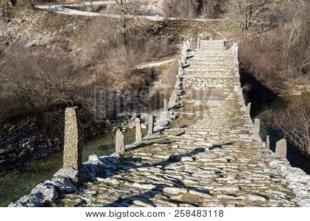 Landscape Of Ancient Bridge Of Missios In Vikos Gorge And Pindus Mountains, Zagori, Epirus, Greece