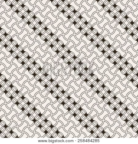 Vector Seamless Pattern. Modern Stylish Diagonal Texture. Intersecting Circles, Rhombuses And Stars.