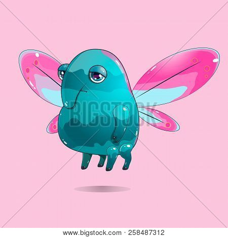 Vector Illustration Is Executed In Turquoise And Pink Color On It The Character With Wings In The Fo