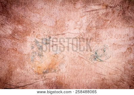Scratched Dirty Dusty Copper Plate Texture, Old Metal Background. Cloudy And Scratchy Copper Metal T