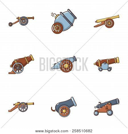Artillery Icons Set. Cartoon Set Of 9 Artillery Vector Icons For Web Isolated On White Background