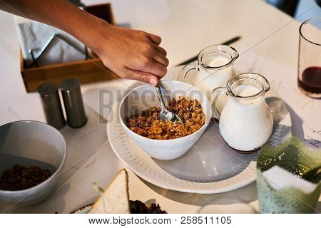 Delicious Crunch Muesli Warm White Cafe Morning Breakfast