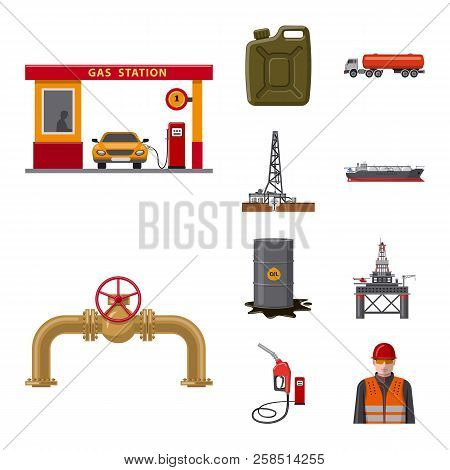 Vector Illustration Of Oil And Gas Symbol. Set Of Oil And Petrol Vector Icon For Stock.
