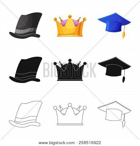 Vector Design Of Headgear And Cap Sign. Set Of Headgear And Accessory Stock Symbol For Web.