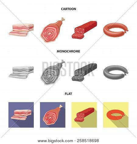 Vector Illustration Of Meat And Ham Symbol. Set Of Meat And Cooking Vector Icon For Stock.
