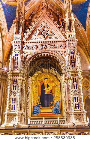 Florence, Italy - September 23, 2017 Daddi Madonna Child Painting Orsanmichele Church Florence Italy