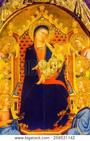 Florence, Italy - September 23, 2017 Daddi Madonna Child Painting Orsanmichele Church Florence Italy