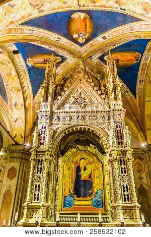 Florence, Italy - September 23, 2017 Daddi Madonna Child Painting Orsanmichele Church Florence Italy